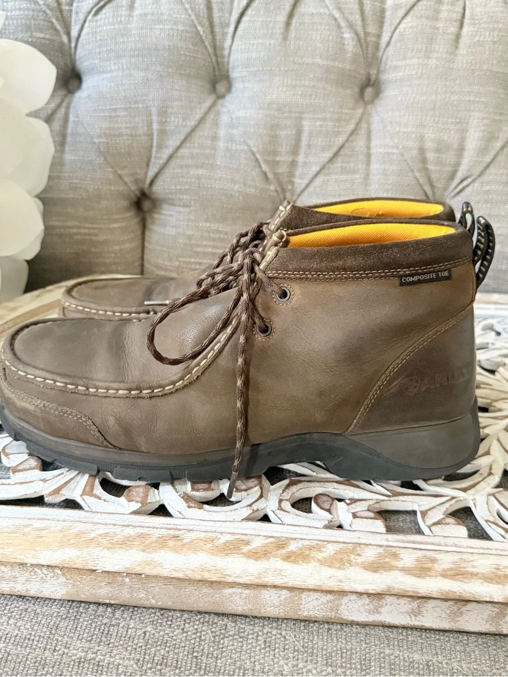 Ariat Composite Toe Brown Leather Men's Chukka Work Shoes Boots 11 Wide